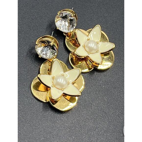Kate Spade Cream Window Seat Floral Bouquet Rhinestone Pearl Dangle Drop Earring - Picture 9 of 11
